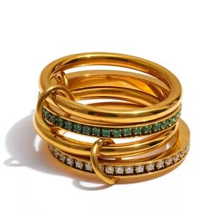 Gold and Green Stacked Rings